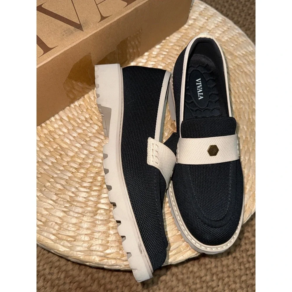 VIVAIA Round-Toe Platform Chunky Heel Loafers Black Slip On Shoes EU/38.5 US/7.5